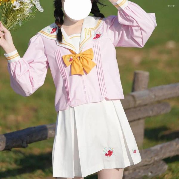 Conjuntos de roupas rosa branco jk uniforme terno japonês estilo universitário doce longo manga curta marinheiro saia plissada menina escola coreana