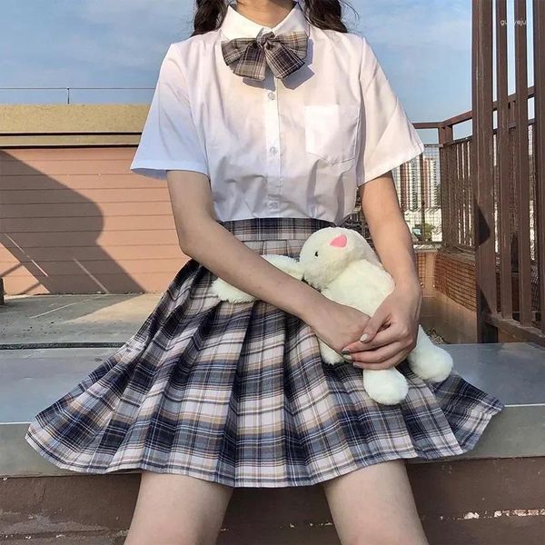 Conjuntos de ropa Plaid Girl Sailor Uniformes Escuela Mini Alta Cintura Japonesa Sexy Traje Plisado Una Línea