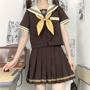 Vêtements Ensembles plissés jupe jk uniforme trois lignes de marin marron Suit écoliers japonais tenues graduation femme anime cos costumes