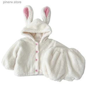 Ensembles de vêtements Peluche Lapin Hiver Vêtements de bébé Ensemble Blanc Mignon Manteau Chaud Short Costume Filles Costume Mode Manteaux À Capuchon Enfant En Bas Âge Tenue Pour Bébé