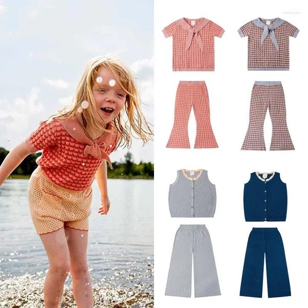 Conjuntos de ropa PREVINA (barco en abril) 2024 KP Summer Baby Girl Cloth Vest tejido de pantalones acampanados