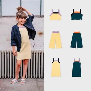 Ensembles de vêtements pré-vente (navire en mai) 2024 Été pour bébés filles suspense habiller le gilet en tricot crevé pantalon