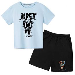 Kledingsets Afdrukken Kinderen Zomer Schattige T-shirt T-shirt Top met korte mouwen+Shorts Set 3-12 jaar oude jongens en meisjes kleding Childrens T-shirt kleding D240514