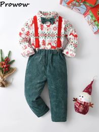 Kledingsets Prowow 0-5Y Baby Kinderkleding Kerstkleding Outfit Sets Voor Jongens Kerstprint ShirtsCorduroy Groene Broek Kinderen Jaarkostuum 231120