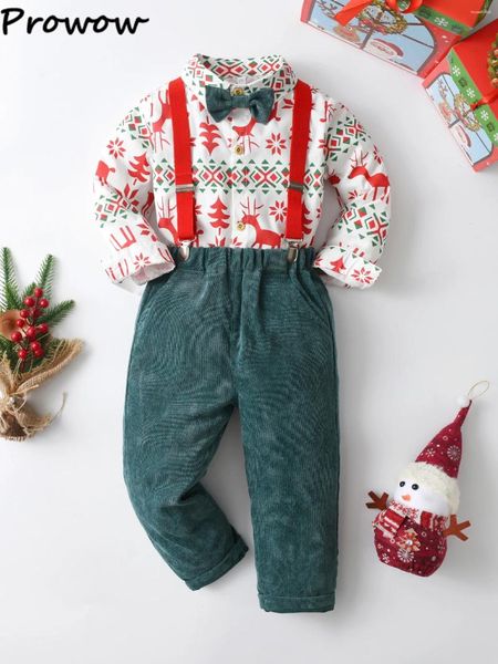 Ensembles de vêtements Prowow 0-5Y bébé enfants vêtements de Noël tenue pour garçons Noël imprimé chemises velours côtelé pantalon vert enfants année costume