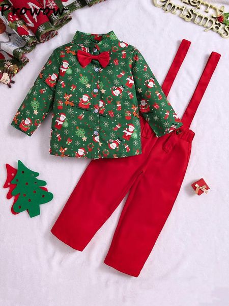 Ensembles de vêtements Prowow 1-6 ans bébé tenues de noël pour enfants cravate chemises de noël salopette rouge enfants année Costume vêtements