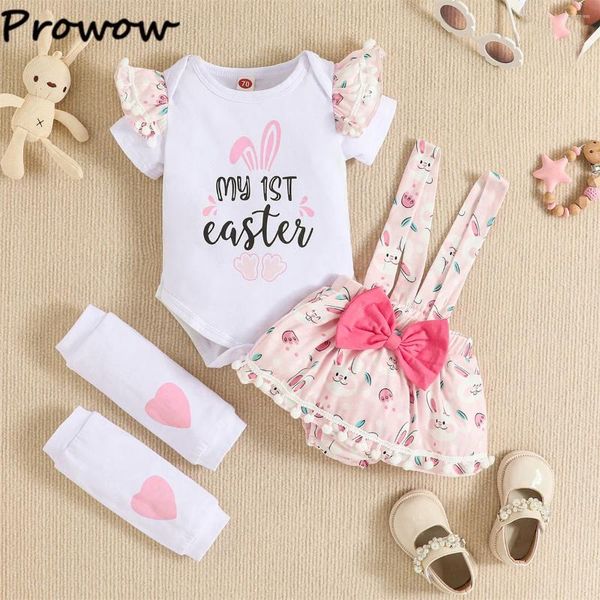 Juegos de ropa Prowow 3-18m Mis primeros atuendos de Pascua Baby Letter Letter Romper Tassel Bodysuit Dress Rode Wnea