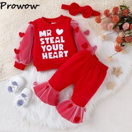 Ensembles de vêtements Prowow 324M bébé fille tenue d'hiver ensembles coeur maille manches rouge sweats et pantalons nés infantile bébé vêtements filles 230922