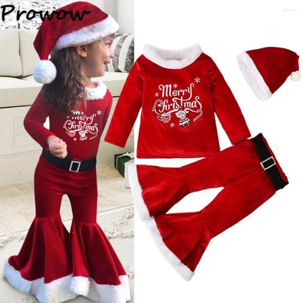 Ensembles de vêtements Prowow Girl Tenues de Noël pour enfants Père Noël Cosplay Rouge Velours Top Pantalon Ceinture Chapeau Année Costume Enfants Polaire