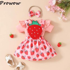 Juegos de ropa Prowow Summer Baby Girl Tourfits 2024 Rosa Romper Strawberry Startes Vestidos para niñas Holiday Children's