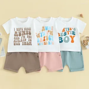 Kledingsets Pudcoco Baby Boy Girl Tante Outfit Summer 2pcs Nephew Matching Outfits Letter Afdrukken Korte mouw T-shirt Solid shorts 0-3t