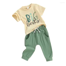 Kledingsets Pudcoco Baby Bozy Boys 2-delige Outfit Zomerbrief Afdrukken Korte mouw T-shirt en elastische broek Leuke kleding Set 1-5t