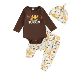 Ensembles de vêtements Pudcoco Bébé Garçons Filles Pantalon Ensemble À Manches Longues Col Rond Lettres Imprimer Barboteuse Citrouille Chapeau Thanksgiving Vêtements 0-18M