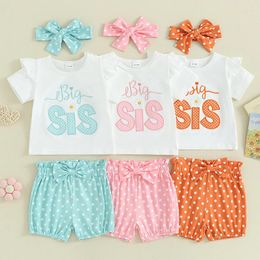 Kledingsets Pudcoco Big Sister Little Matching Outfits 12-shirt Dot Shorts Hoofdband Baby Summer Deset 1-5t