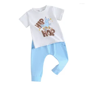 Kledingsets Pudcoco Geboren babyjongen Pasen Outfits Korte mouw Star Print T-shirt Pocketbroek Set Poddler-kleding 3M-3T