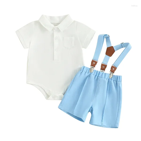 Ensembles de vêtements pudcoco bébé bébé garçon 2pc gentleman tenue couche coulle courte bouton à manches de la boite à suspension à rompre Shorts d'été