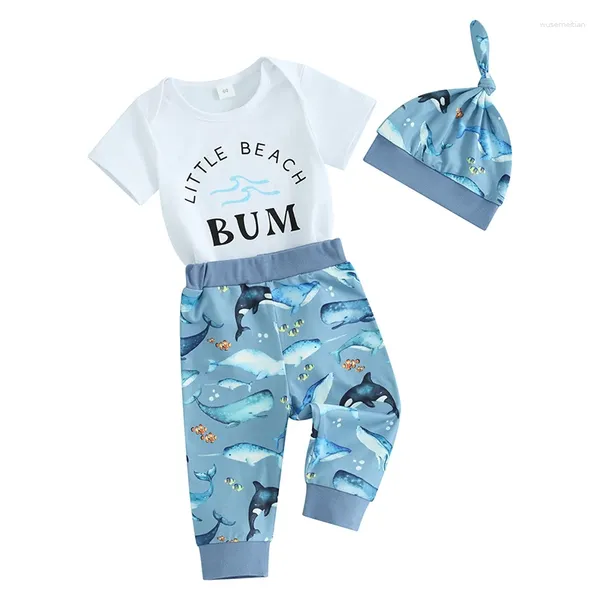 Vêtements Ensembles pudcoco bébé bébé garçons 3pcs tenue blanche manche courte o coude de baleine robe-baleine pantalon 0-12m