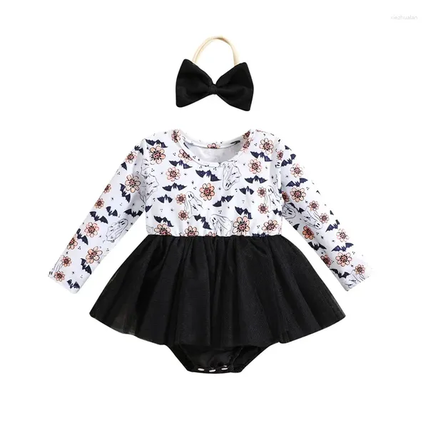 Vêtements Ensembles pudcoco bébé bébé filles Halloween Rober Robe Ghostbat Modèle à manches longues Bande de sauts en combinaison 3-24m