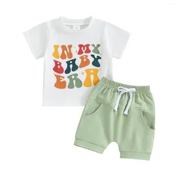 Ensembles de vêtements Pudcoco Infant Born Baby Boy Tenues d'été à manches courtes Star Lettre Imprimer T-shirt Shorts Set Vêtements pour tout-petits 0-24M