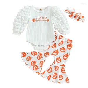 Conjuntos de ropa Pudcoco Infant Baby Girl Fall Outfits Long Bubble Manga Compre Bell Bottoms Diadema Set Ropa de Halloween 0-24m