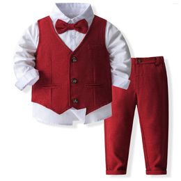 Kledingsets Pudcoco Babyjongen 3PCS Broek Gentleman Kerst Lange Mouw Revers Kraag Shirt Button Up Vest Effen Kleur 1-6T