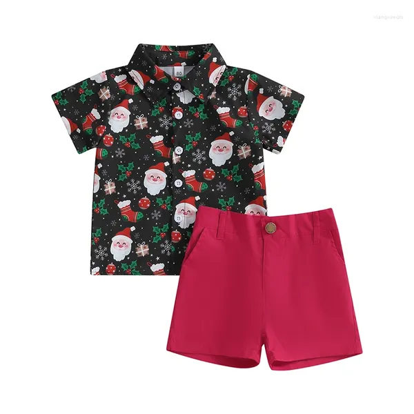 Ensembles de vêtements Pudcoco Infant Enfants Bébé Garçon Tenues De Noël Classique À Manches Courtes Chemise Boutonnée Short Ensemble Né Vêtements 6M-5T