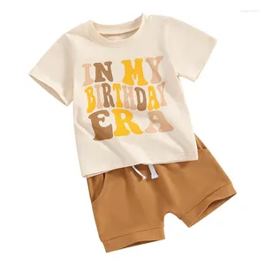 Ensembles de vêtements Pudcoco Kids Boys Shorts Set Set à manches courtes T-shirt imprimé avec taille élastique Toddler Tenue d'anniversaire 6m-4T