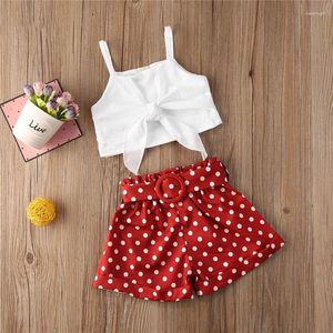 PUDCOCO Stijlvolle Kids Baby Meisje Kleding Set Solod Sling Knoop Crop Top Polka Dot Shorts Broek 2 StuksOutfits 1-6Y