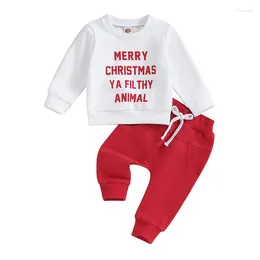 Ensembles de vêtements Pudcoco Toddler Baby Boy Girl Christmas Clothes Lettre imprimé Pantalage de taille élastique à manches longues