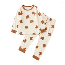 Ensembles de vêtements Pudcoco Enfant Bébé Filles Garçons 2pcs Pyjamas Ensemble à manches longues Ours Imprimer Tops et pantalons Loungewear pour enfants 3-7T