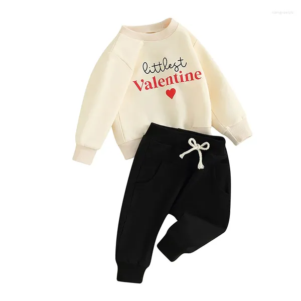 Ensembles de vêtements Pudcoco Toddler Boys Saint Valentin Tenues de coeur Impression Pantalon Sweats à manches longues