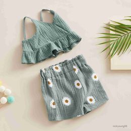 Ensembles de vêtements Pudcoco Toddler Kids Baby Girls Summer 2pcs Tentimed Sets Color Color Ruffle Sling Vest + Floral Shorts 6m-4T