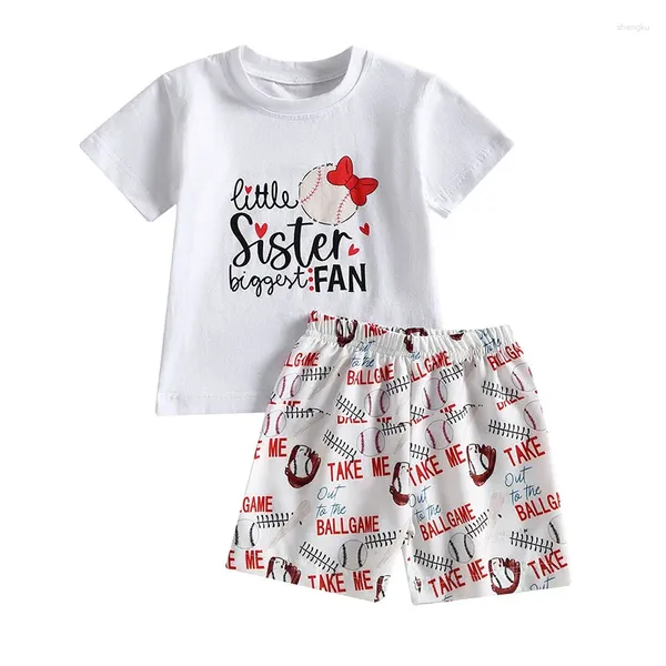 Ensembles de vêtements Pudcoco Toddler Kids Baby Girls Summer Tentitume de baseball décontracté T-shirt à manches courtes et shorts élastiques 2pcs Set 6m-4T