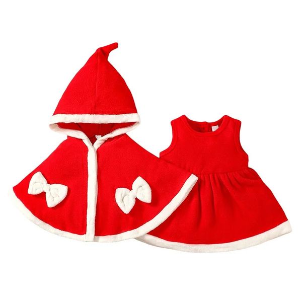 Ensembles de vêtements Pudcoco Enfant en bas âge Enfants Bébés Filles Tenue de Noël Robe rouge sans manches à col rond avec cape à capuche 6M-3T 231108