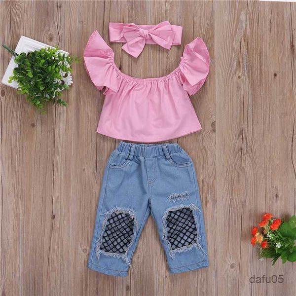 Conjuntos de ropa Pudcoco stock 3pcs para niños niños ropa de niña colada de hombro