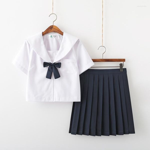 Conjuntos de ropa, vestido escolar blanco puro, falda de verano Lolita, uniformes japoneses JK, corbata superior, trajes de marinero Cosplay de Anime para chicas adolescentes