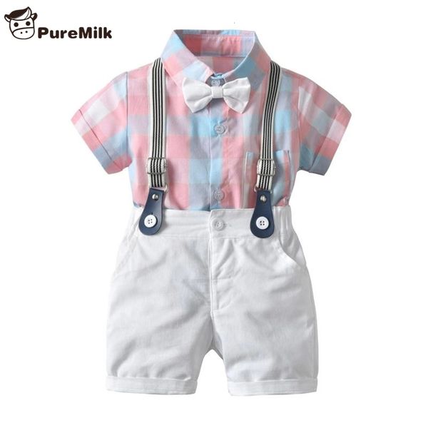 Ensembles de vêtements PureMilk Summer born Clothes Shirt With Bow Striped Pink 4PCS Baby Boys 230209