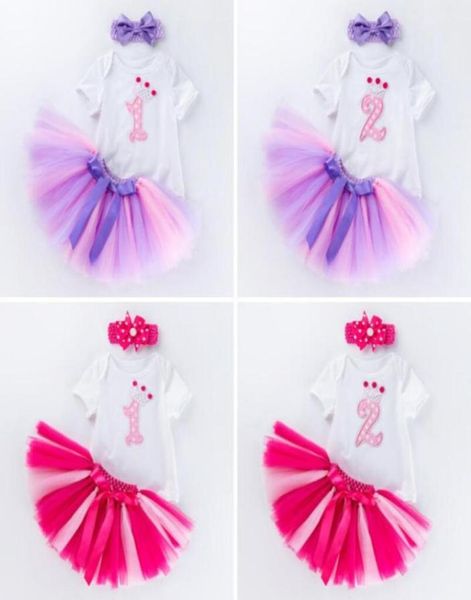 Ensembles de vêtements Violet Rose Bébé Filles Romper Séparé Tutu Jupe Robes Gâteau Premier Deuxième Anniversaire Infantile Fille Bowknot Bandeau 3831639