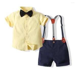 Kledingsets QW1246 2023 Gentlemen's Dress Summer Boys 'Shirts Strap Pants Set Groothandel van kinderkleding