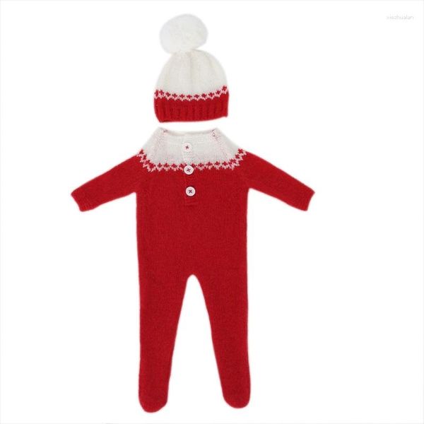 Conjuntos de ropa Trajes de punto rojos para bebés, niños, niñas, traje de Pography con peludo