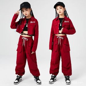 Ensembles de vêtements Chemises rouges Pantalons cargo Kpop Tenues pour filles Salle de bal Hip Hop Dance Festival Costumes Enfants Jazz