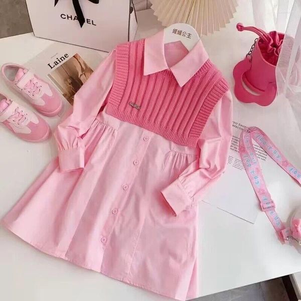 Ensembles de vêtements Retail 2024 Baby Girls Fall Fashion Fashion Teenage Set: Robe de gilet à tricot rose princesse douce costume 5-12 t