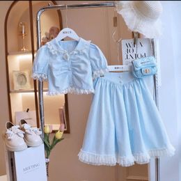 Conjuntos de ropa al por menor 2024 Baby Girls Verano Rayas de encaje Moda Top Skrits 3-9 T