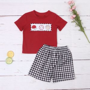 Ensembles de vêtements Retour à l'école Vêtements pour bébés garçons Ensemble de broderie rouge Baseball Haut décontracté à manches courtes Ensemble de shorts de sport 1-8 ans 230410