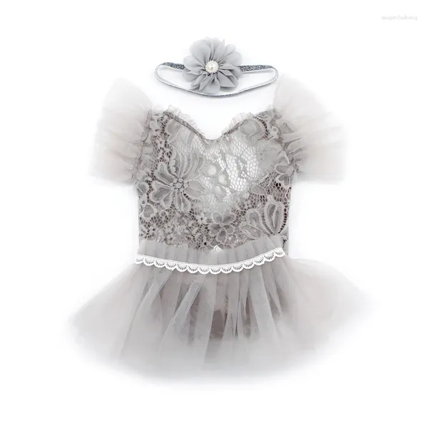 Juegos de ropa Riri 3pcs/set Naced Pogray Outfits Baby Girl Lace Lace Ruffle Sleeveless Comper con falda Diadema de flores Princess Vestido