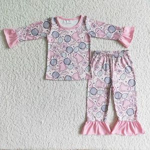 Conjuntos de ropa RTS Llegadas Otoño Moda Halloween Rosa Pantalones de manga larga Pijamas Bebés Niñas Venta al por mayor Boutique Traje para niños