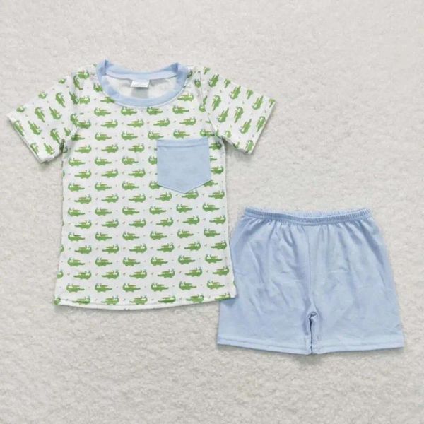 Ensembles de vêtements RTS Baby Boys Green Crocodile T-shirts à manches courtes Shorts Top Shorts en gros Boutique de vacances