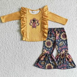 Ensemble de vêtements RTS Baby Girl Vêtements Toddlers Tenues Turkey Print Boutique Girls Thanksgiving Kids Bell Bottoms