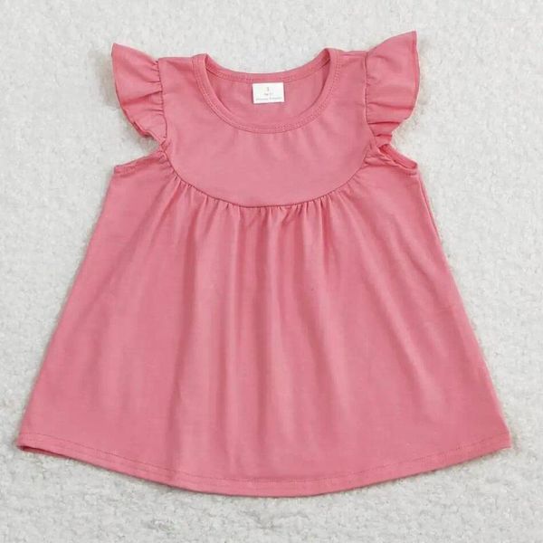 Ensembles de vêtements RTS Baby Girls Gros Flutter Manches Tunique Rose Rouge Couleur Lait Soie Chemises Tops Printemps Enfant Robe