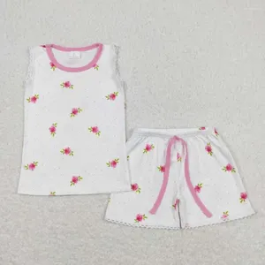 Vêtements Ensembles RTS Baby Girls Wholesale Toddler Flower Top Ruffle Shorts Summer White Boutique Tenues Vêtements pour enfants